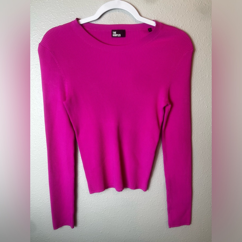 The Kooples Vibrant Pink Ribbed Long Sleeve Top Size 1/US S